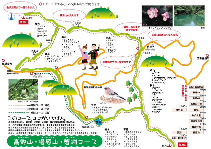 高野山・揚原山・蟹淵（がんぶち）コースマップ